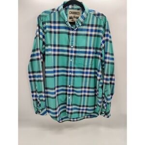 Chubbies Plaid Button Down Shirt Men's Large Aqua‎ Blue Long Sleeve Casual
